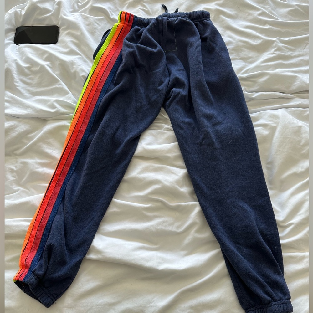 Aviator Nation sweatpants with neon stripes